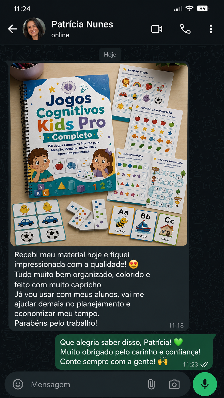 Conversa real de terapeuta ocupacional pelo WhatsApp