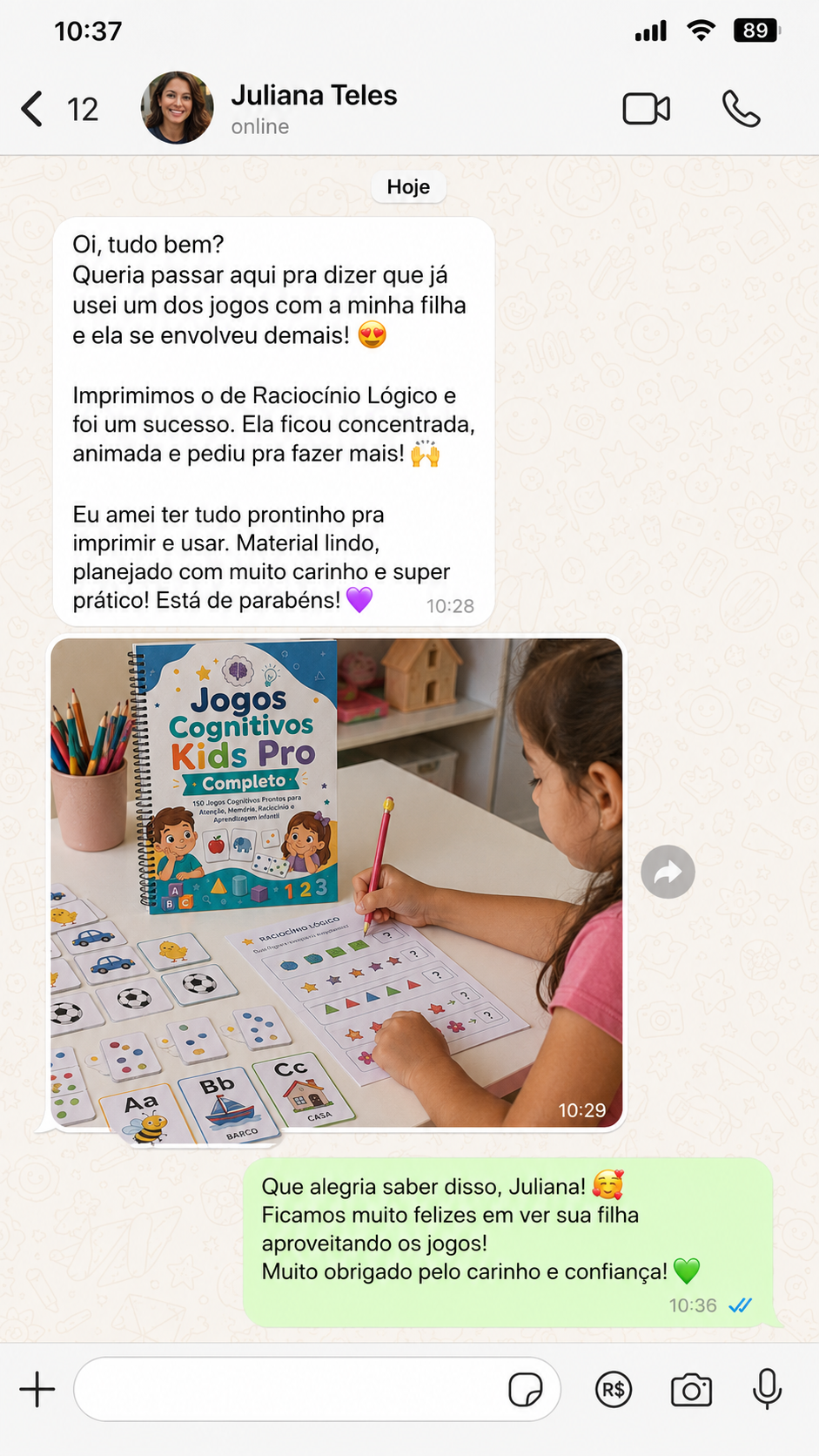 Conversa real de terapeuta ocupacional pelo WhatsApp