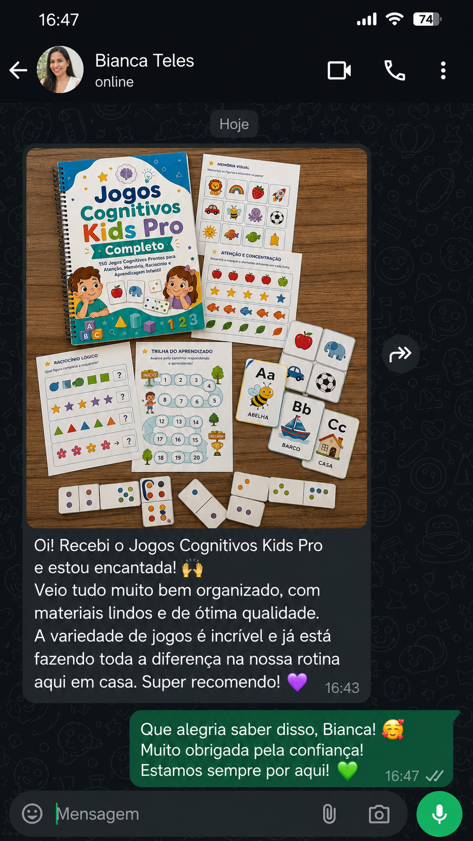 Conversa real de terapeuta ocupacional pelo WhatsApp