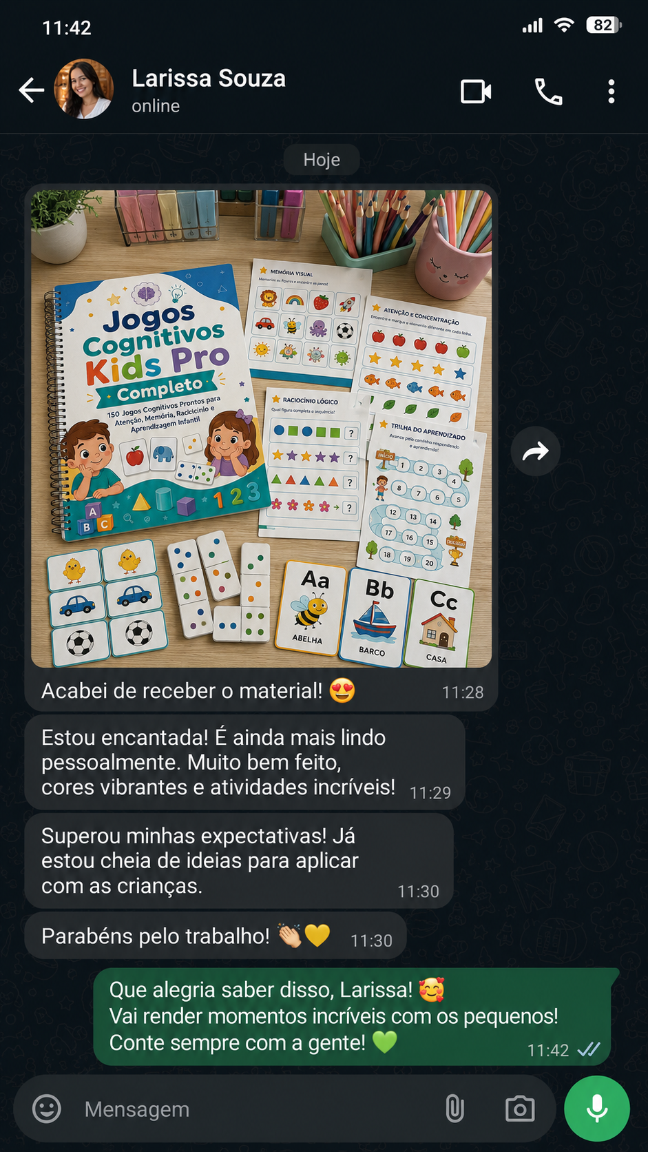 Conversa real de terapeuta ocupacional pelo WhatsApp